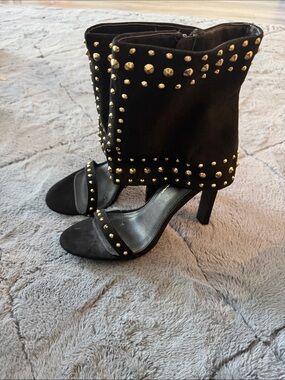 Black Studded High Heel Ankle Cuff Sandals